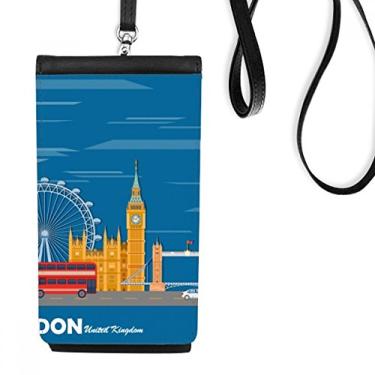 Imagem de London Eye Double Decker Buses Graffiti Bolsa para celular com bolso preto