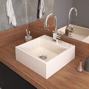 Imagem de Cuba de Apoio Q355 com Torneira Luxo e Válvula Click com Sifão e Flexível Compace Bege