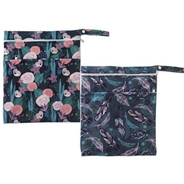 Imagem de 2 peças saco seco molhado para fraldas de tecido de bebê reutilizável com dois bolsos com zíper (NB01)