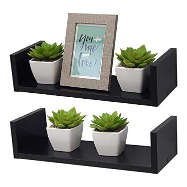 Imagem de Kit 2 Prateleiras U 30 x 15cm Preta Suporte Invisível