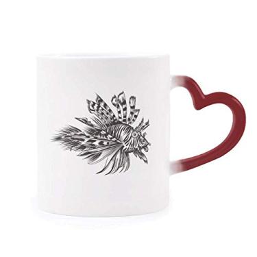 Imagem de Caneca com ilustração de peixe preto Marine Life sensível ao calor Caneca vermelha que muda de cor