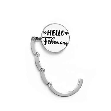 Imagem de Gancho de mesa com citação Hello Feverary para escrever à mão, gancho decorativo com fecho dobrável