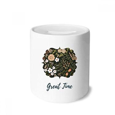 Imagem de DIYthinker Caixa de moedas de cerâmica para caixa de dinheiro com tinta de flor selvagem branca para presente de cofrinho