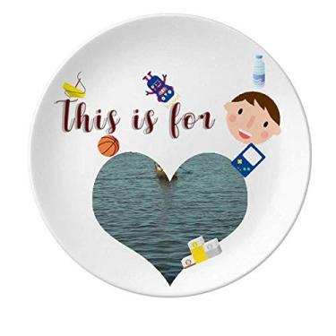 Imagem de Prato de porcelana do lago pescador, jantar, redondo, menino