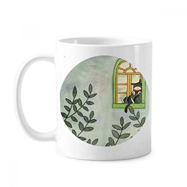 Imagem de Miaoji Pintura Aquarela Gato Exterior Janela Caneca Cerâmica Café Porcelana Copo Mesa