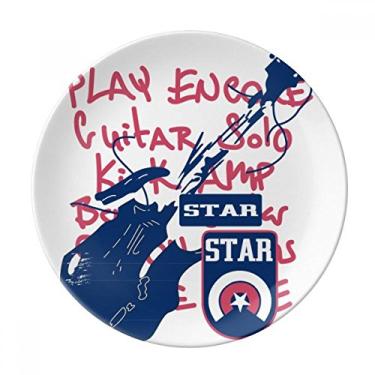 Imagem de Instrumento musical de guitarra com estampa de rabiscos, prato decorativo de porcelana salver, louças de jantar