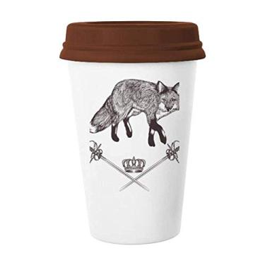 Imagem de Caneca de cerâmica com coroa de espada de raposa estilo barroco caneca de café copo de cerâmica