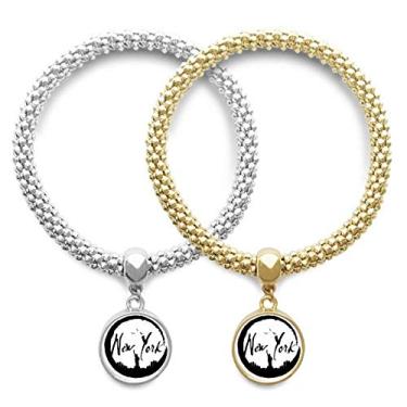 Imagem de DIYthinker Pulseira New York USA Liberty Outline Lover bracelete pingente joia presente de casal