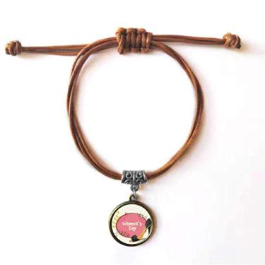 Imagem de DIYthinker Pulseira feminina de salto alto padrão de dia pulseira de couro corda escondida marrom joia presente