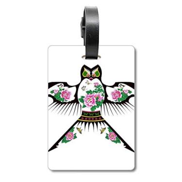 Imagem de Bolsa de viagem tradicional com estampa de pipa chinesa, etiqueta para cartão de bagagem