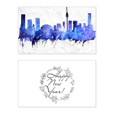 Imagem de Canadá Landmark City Aquarela Azul Ano Novo Festival Cartão de felicitações Bless Mensagem Presente