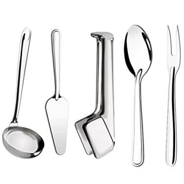 Imagem de Jogo De 5 Talheres Para Servir Conjunto Utensílios Cozinha Taumer Inox