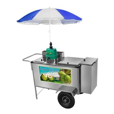 Imagem de Carrinho de Água de Coco Inox Guarda Sol e Rodas Pneumáticas