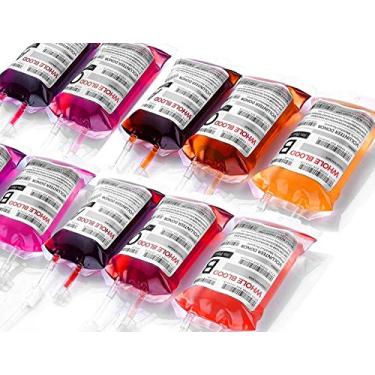 Imagem de WYNK Sacos de sangue para bebidas, 10 sacos intravenosos para decoração de festa de Halloween, bolsa reutilizável para festas temáticas, baile de máscaras, vampiro, zumbi, adereços de festa de