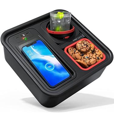 Imagem de Zigtiger Couch Cup Holder Tray with Wireless Power Bank, Couch Tray Couch Organizer with Cup Holder Snack Caddy, Couch Arm Table, Self Balancing Console for Sofa, Couch, Bed, Car, Beach, Video(Black)