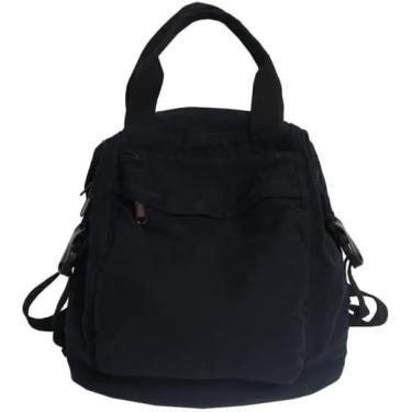 Imagem de Mochila Feminina De Lona De Moda Feminina, Cor Sólida, Retrô, Pequena, Feminina, Universitária, Escolar, Para Meninas Adolescentes, Portátil, Bolsa De Mão, Mochila,Preto,28 X 14 X 30 Cm,Hilarious1