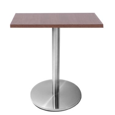 Imagem de Mesa Beta Em Inox 75 Cm (Altura) Com Disco Redondo Com Tampo Em Mdp Quadrado 70 Cm Imbuia