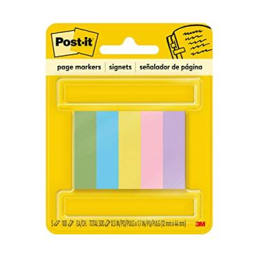 Imagem de Post-it® Marcadores de página, 1,27 cm x 3,4 cm, ideal para marcação e anotações temporárias em livros, cores ultra sortidas, 500 por pacote