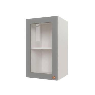 Imagem de Armário Aéreo 1 Portas 40cm com Porta de Vidro Arizona Cabecasa Madeiramadeira Branco/cinza