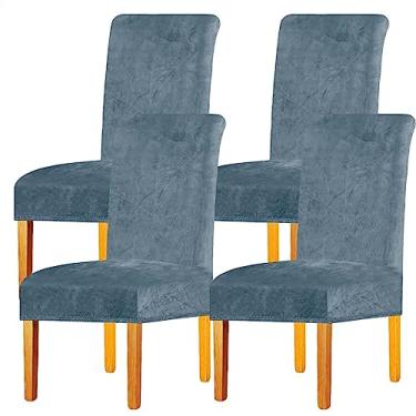Imagem de Capas de veludo para cadeiras de jantar, capas elásticas para cadeiras grandes, capas para cadeiras com espaldar alto em elastano, elásticas, laváveis, removíveis (Color : Light blue, Size : 4)