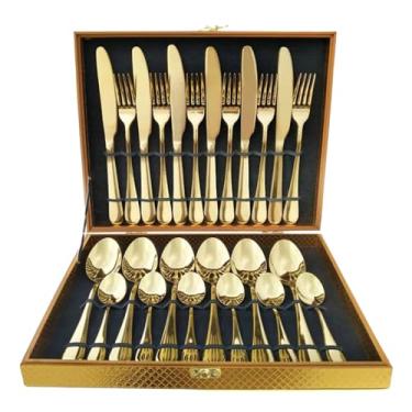 Imagem de Kit Faqueiro Maleta De Talheres Inox 24 Peças Dourado Luxo Mesa Posta