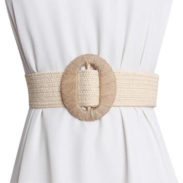 Imagem de Moda verão feminino tecido palha cinto largo bohemia praia fivela casual cintura elástica/2