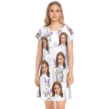 Imagem de JUNZAN Conjuntos de pijama personalizados com flores de lavanda e Torre Eiffel Conjunto de pijama feminino confortável para dormir camisetas de praia presentes engraçados P, Flores de lavanda e Torre