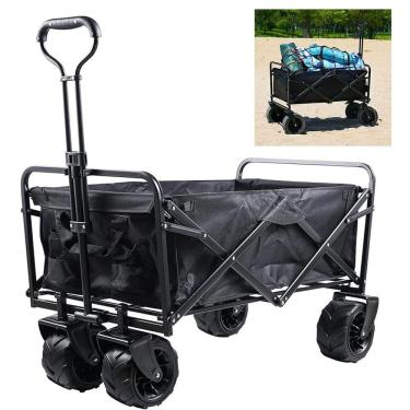 Imagem de Carrinho Utilitario Vagao Carga Caçamba Dobravel Roda Grande Resistente Armazenamento Grande Capacidade Terreno Campo Praia