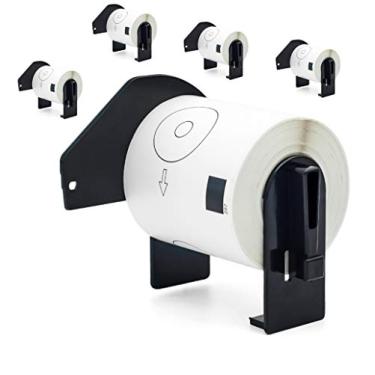 Imagem de Label Orison Rolo de etiqueta de CD/DVD DK-1207 cortado compatível com etiquetas de filme branco DK1207 de 58,2 mm (2,2") com cartucho não recarregável, 5 rolos 500 etiquetas