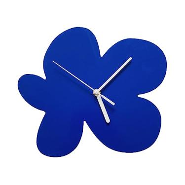 Imagem de Muloo Relógio de parede nórdico em forma de flor relógios nórdicos estúdio decorações de casa estatuetas ornamentos de mesa adereços de foto relógio de parede azul