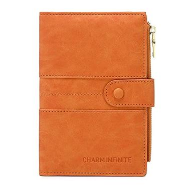 Imagem de Mudono Porta-passaporte e cartão para mulheres com bloqueio de RFID, carteira fina para viagem com compartimento para cartão de vacina, Laranja, Minimalista