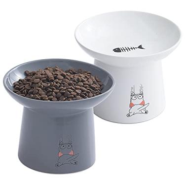 Imagem de OMAYKEY Tigelas extra largas de cerâmica para gatos de 16,5 cm, tigela de água para comida de gato de porcelana elevada, sem estresse, para animais de estimação, pratos para gatos grandes e cães