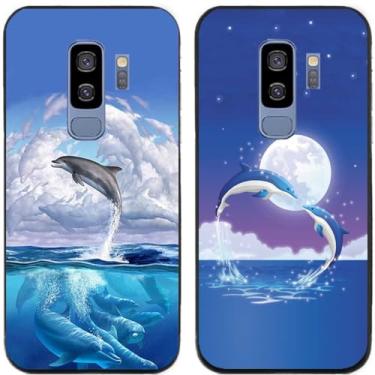 Imagem de 2 peças Golfinhos Amor Impresso TPU Gel Silicone Capa de Telefone Traseira para Samsung Galaxy (Galaxy S9 Plus / S9+)