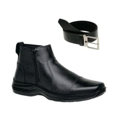 Imagem de Kit Bota Casual Botina Couro Legítimo Cano Médio Tradicional Zíper Com Cinto Masculino-Masculino