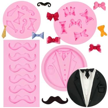 Imagem de Molde de fondant para o dia dos pais, 4 peças, moldes de silicone para barba com laço para decoração de bolo de chocolate, topo de cupcake de doces, artesanato de argila de polímero