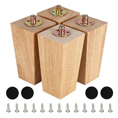 Imagem de Conjunto de pernas de móveis de madeira maciça quadrada de madeira com 4 peças de substituição de sofá modernas do meio século, sofá, cadeira de café, cadeira de mesa, pés de mesa com parafusos pré-perfurados e parafusos e almofadas de borracha (6"/15 cm, natural)