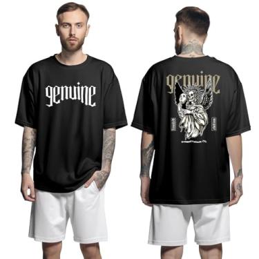 Imagem de Camisa Camiseta Oversized Streetwear Genuine Grit Masculina Larga 100% Algodão 30.1 Angel Skull - Preto - GG