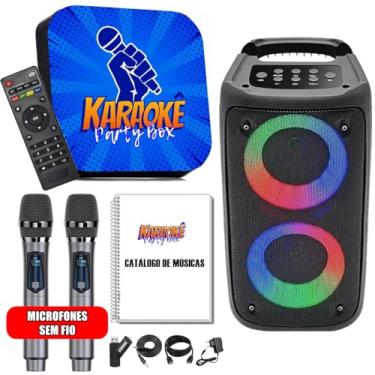 Imagem de Karaoke Party Box Profissional Azul +2 Microfones Sem Fio +Caixa De Som +2000 Músicas +Catálogo (Sistema Com Pontuação)