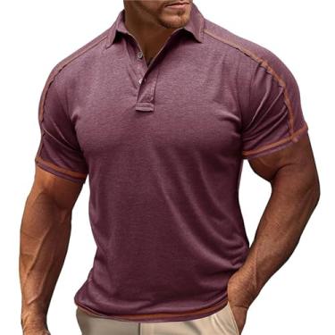 Imagem de NJNJGO Camisa polo masculina manga curta gola 3 botões slim fit camiseta clássica, Vermelho, XXG