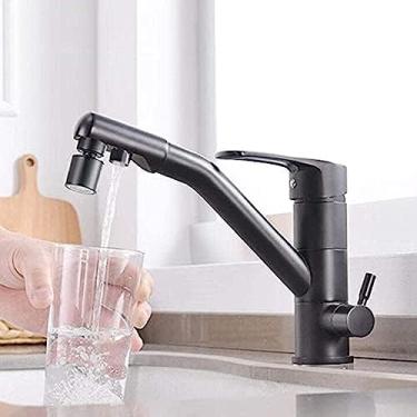 Imagem de Torneira com filtro de água de 3 vias Torneiras de cozinha Torneira misturadora de pia de cozinha 3 em 1 Quente e fria Água pura potável direta 2 modos Torneira de pia de cozinha de latão co