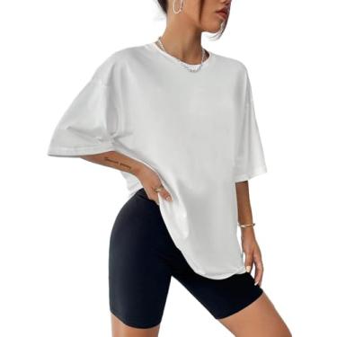 Imagem de SOFIA'S CHOICE Camisetas femininas grandes tie dye gola redonda manga curta casual verão, Branco puro, M