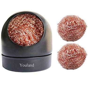 Imagem de Limpadores portáteis de ponta de ferro de solda, suporte de base de metal, bola de limpeza de estação com 3 fios de limpeza de solda, cobre enrolado macio para limpeza de pontas de ferros de solda