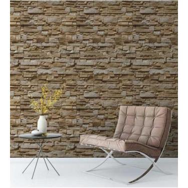 Imagem de Papel de parede estilo pedra canjiquinha em tons de marrom, creme e be