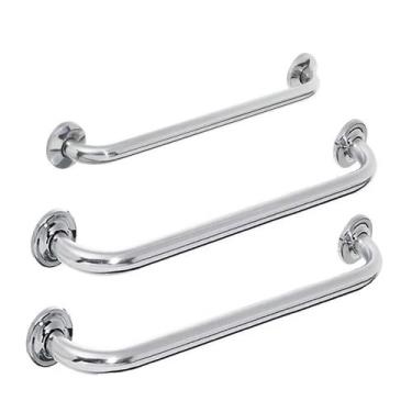 Imagem de Barra Alça De Apoio Inox Kit 2 Und 60cm e 1 40cm Suporte Idoso Cadeira
