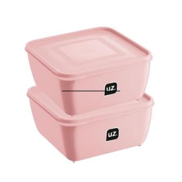 Imagem de Kit 2 Potes Plastico Rosa Quadrado 2,5L Linha Gourmet - UZ