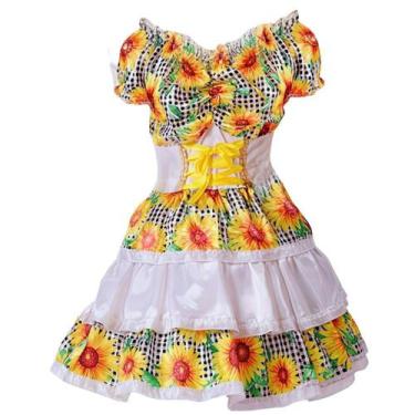 Imagem de Vestido Noiva Caipira Infantil Feminina Com Espartilho e Véu - Fantasi