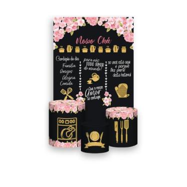 Imagem de Painel De Festa Vertical 1,50 x 2,20 + Trio De Capas Cilindro - Chá de