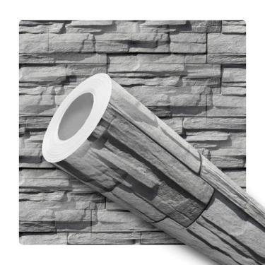 Imagem de Papel De Parede Vinílico Pedra Canjiquinha Cinza Efeito Visual 3D 2m -