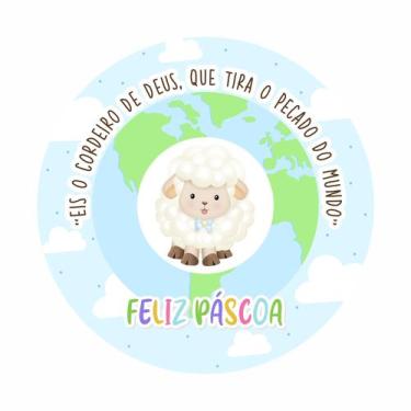 Imagem de Painel de Tecido Sublimado Redondo O Cordeiro de Deus Mundo Cute Pásco
