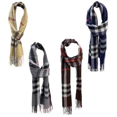 Imagem de Kit 02 Cachecol Casual Estampado listrado Inverno com Franja - Cacheco